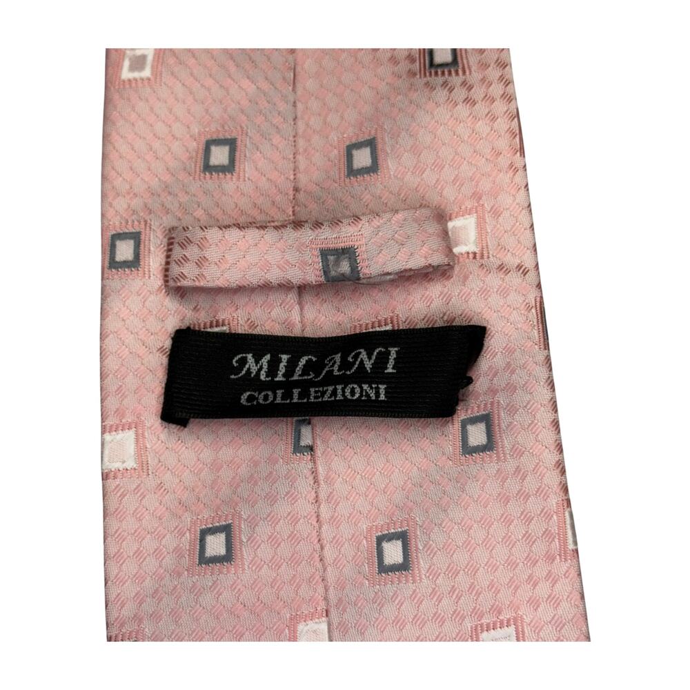 Milani Collezioni Pink Geometric Square Microfiber Necktie 57in - Picture 2 of 6